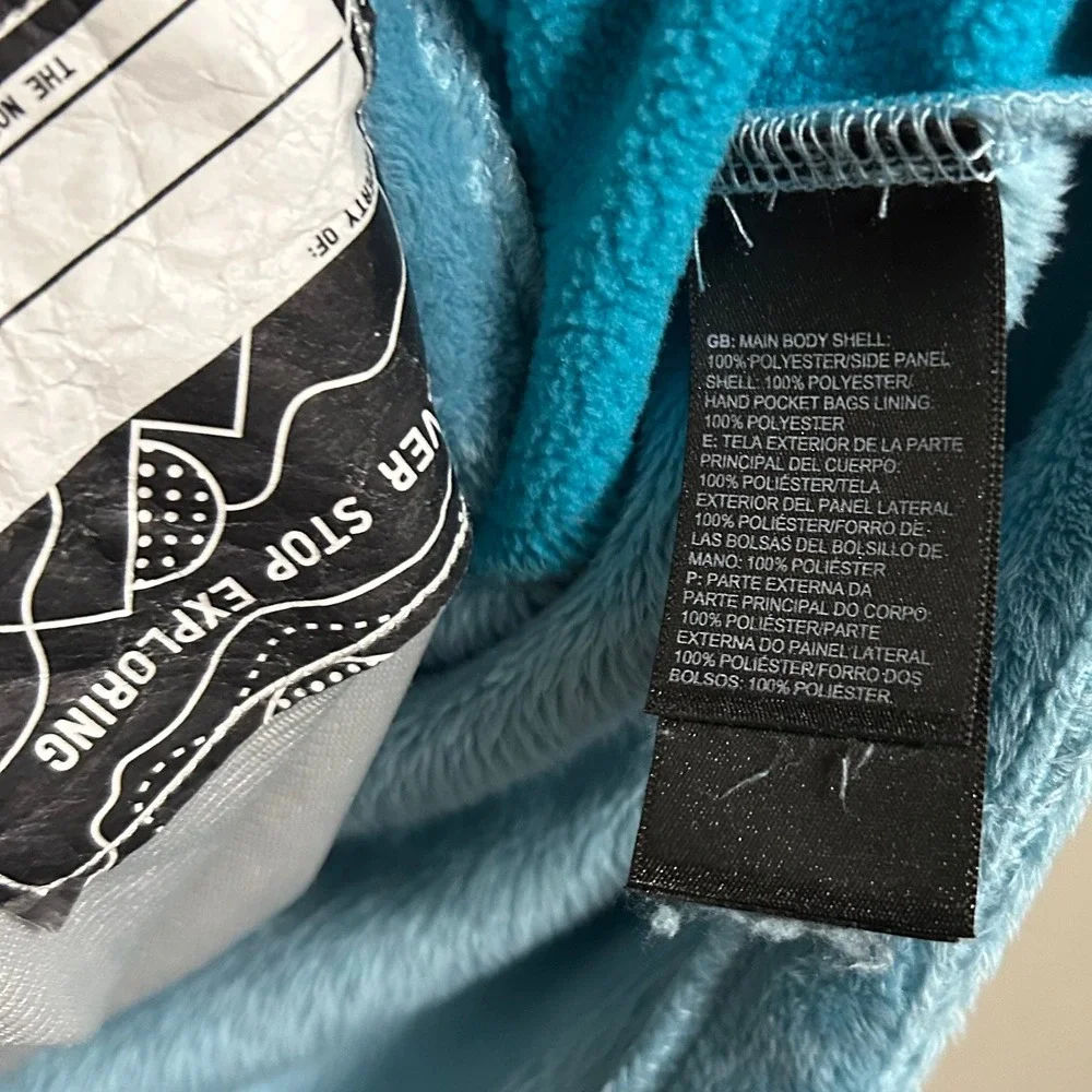 North Face Kids Fleece Hoodie Girls L 14/16 Blue Osito Kangaroo Pocket Pullover
